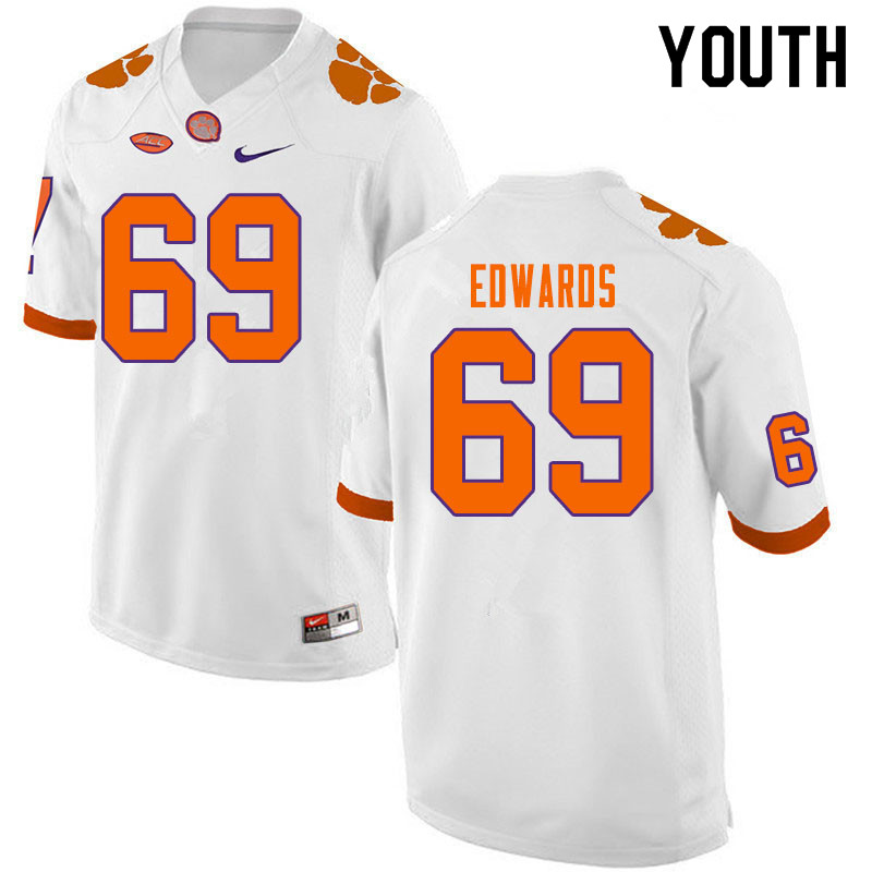 Youth #69 Jacob Edwards Clemson Tigers College Football Jerseys Sale-White